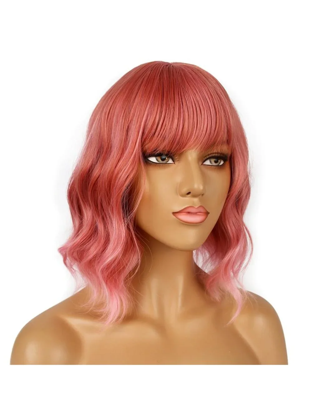 Women's Dark Purple Shoulder Length Synthetic Loose Wavy Short Bob Wigs Bangs